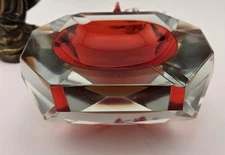 Vintage Murano Sommerso Art Glass Red Faceted 5×4×2 Glowing Beauty Dish Ashtray