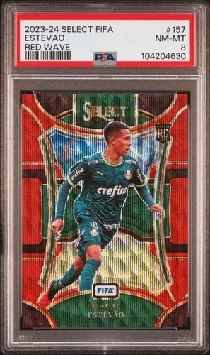 2023-24 Panini Select FIFA Estevao Rookie Red Wave Prizm #157 /149 PSA 8