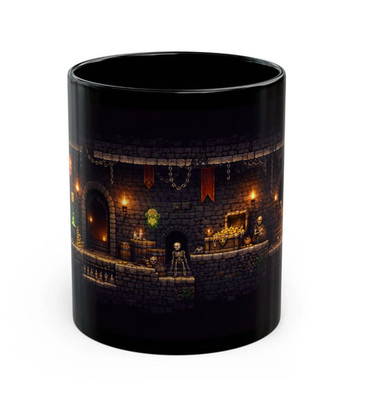 Pixel Dungeon Coffee Mug 8-Bit Gaming Black Ceramic Cup Video Game Nerd Gift