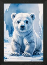 Polar Bear Cub Watercolor Framed Wall Art Poster Canvas Print Picture