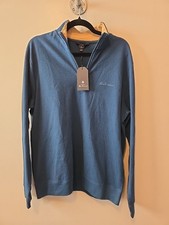 Ben Sherman Sport Pique Quarter Zip Pullover Golf Sweater Mens L Dark Blue NWT 