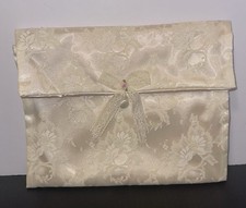 Vintage Large Evening Formal Bridal Clutch Ivory Lace Satin Purse Button Closure