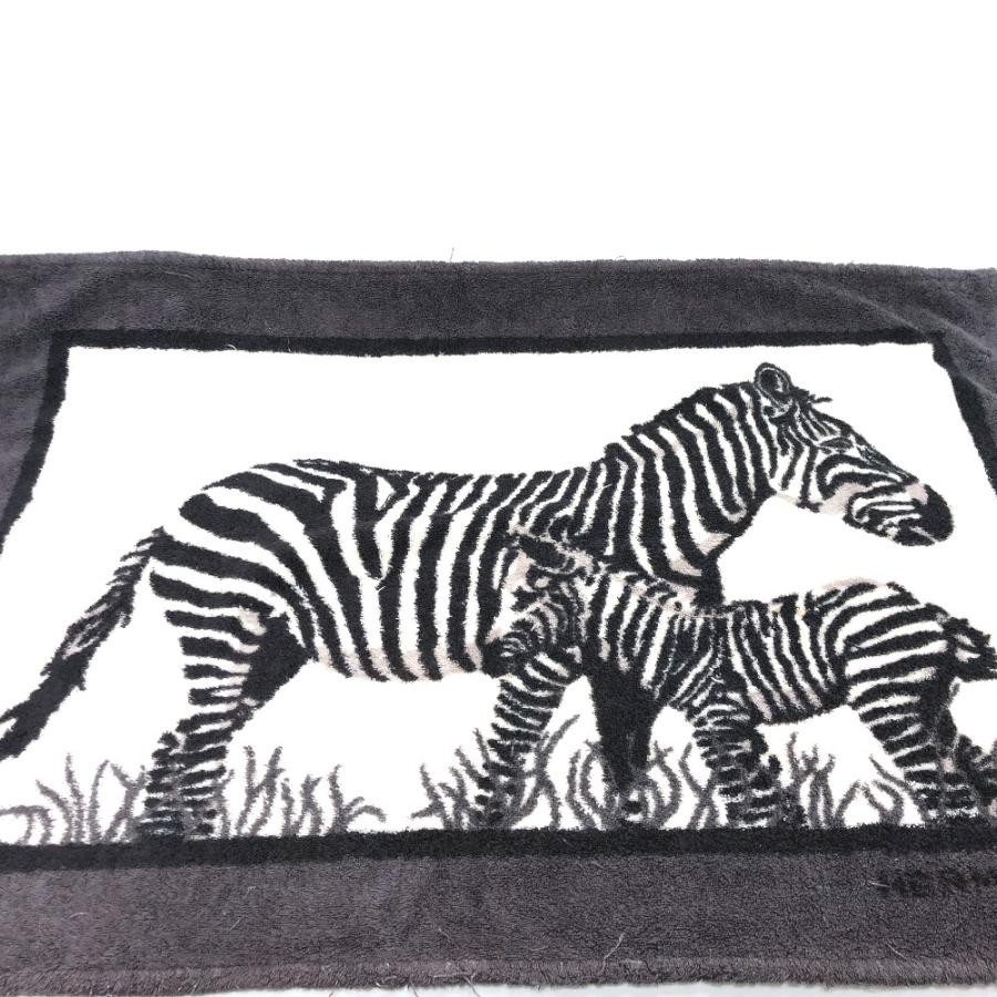HERMES Towel Knee Blanket Zebra Pattern Cotton Black Gray Unisex