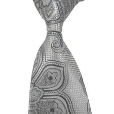 New Luxury Paisley Silver Gray White Woven Skinny Silk Classic Men's Tie Necktie
