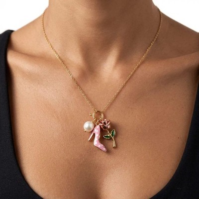 Gyoiamea Rosa Chic Collana Kette Edelstahl Gold Mit Anhängern Rosa, Rosa