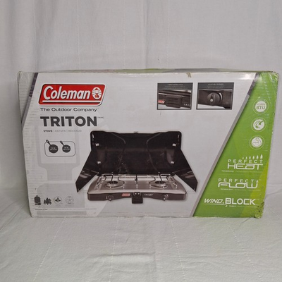 #ad Coleman Triton 2 Burner Adjustable Propane Camping Stove 22000 BTU NEW OPEN BOX $89.95