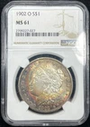1902-O NGC MS61 Morgan Silver $1 - Double Sided Rainbow Toning