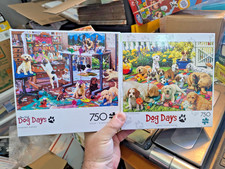 LOT of 2 DOG DAYS 750 pc Puzzles PUPPY PLAYGROUND  PAINTING PUPPIES UNCOUNTED