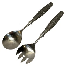 Vintage Hovdingtinn Konge Salad Serving Set Stainless Steel & Pewter Handles