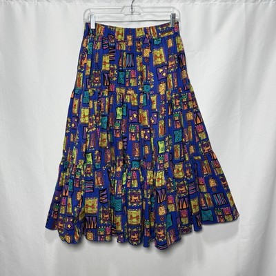 Rhythm Creations Y2K Novelty Cat Print Tiered Midi Swing Skirt Small Medium