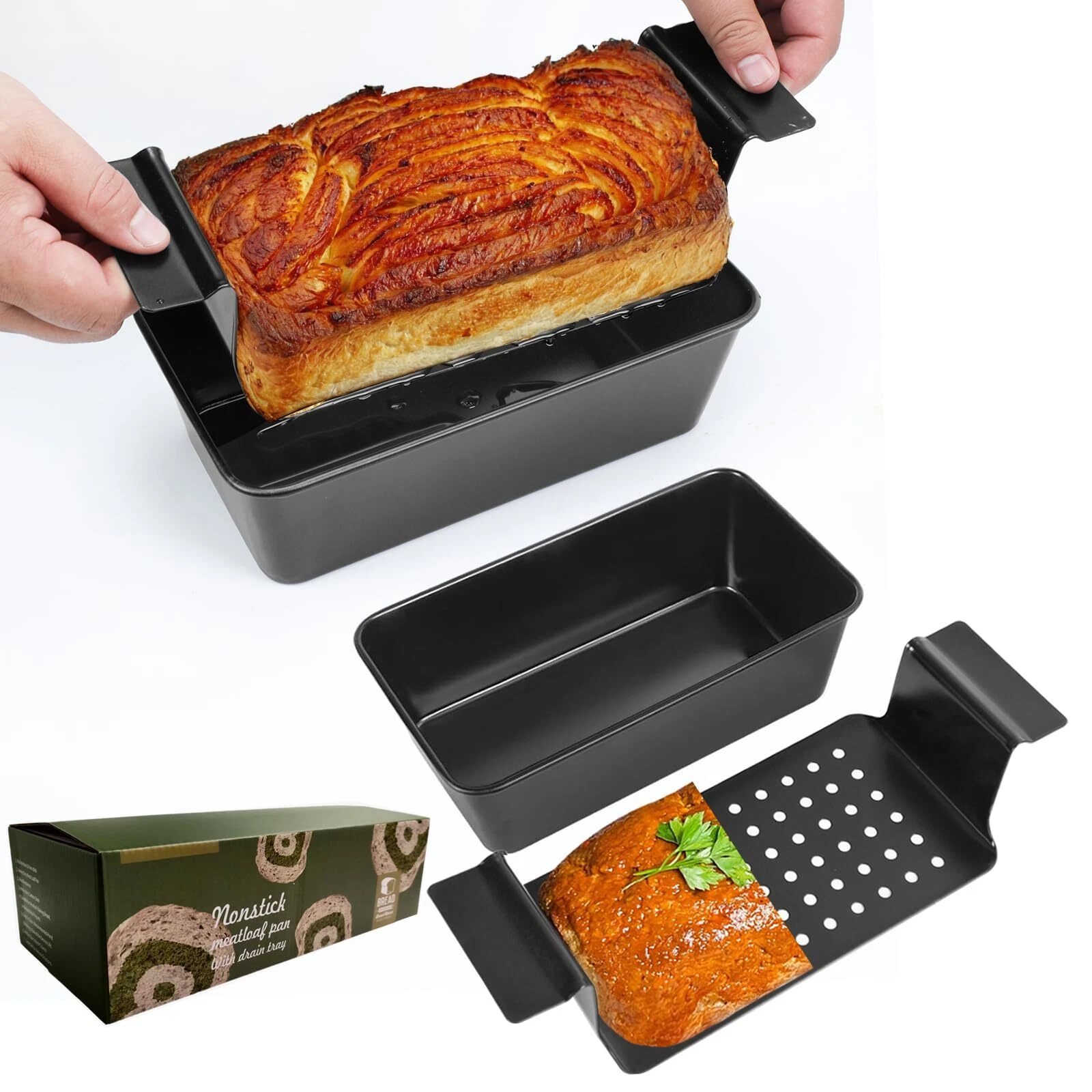 4 Pack Meatloaf Pan with Drain Tray Non Stick Meat Loaf Pan with Drip Tray 9x...