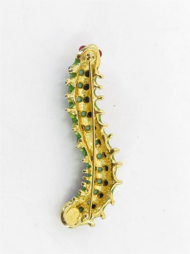 KJL Brosche blau grün Caterpiller mit roten Cabochon Augen Kenneth Jay Lane Schmuck - Bild 4 von 8