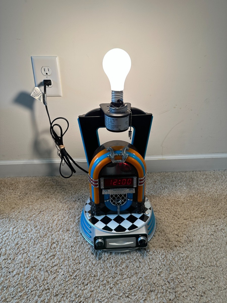 JUKEBOX 50's THEME TABLE LAMP WITH CLOCK, RADIO, & iPOD DECK