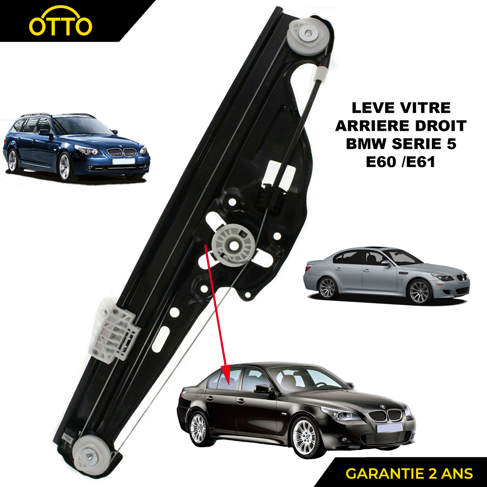 Lève-vitre arrière droit pour BMW Série 5 E60 mécanisme de remplacement sans moteur