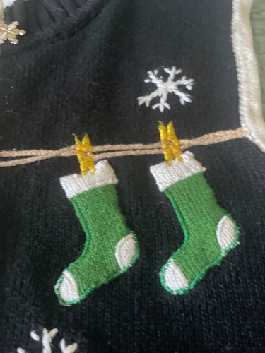 Vintage Ugly Christmas Sweater Weste Gr. L Holiday Zip Baumwolle Viskose schwarz - Bild 11 von 16