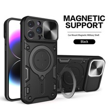 For iPhone Samsung Magnetic Ring Hidden Kickstand Phone Holder Hybrid Case Cover