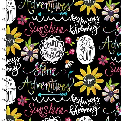 3 Wishes Fabric | Digital Joy Blooms Inspirational Expressions Sunflower | Yard