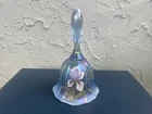 FENTON Blue Carnival Opalescent Glass Handpainted Signed Dinner Bell (H: 7”)
