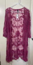 Lane Bryant Lace Kimono Cardigan Womens 18/20 Pink Floral Sheer Cover Up Boho