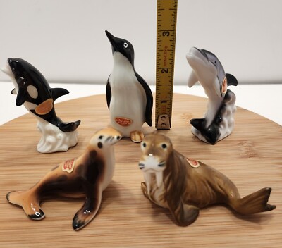 5 Piece Shiken Japan Bone China Mini Sea Lion, Walrus,penguin