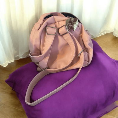 Betsey Johnson Blush Pink Heart-Embossed Mini Backpack Betsy Johnson Pink Embossed Flowers and Bow Backpack Silver  main image 2