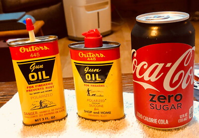 Two Vintage Gun Oil OUTERS 445 tin Gun Lubricating Oiler Cans 3oz