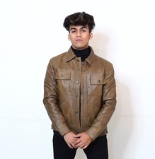 Mens Brown Real Leather Shirt Men Trucker Jac...