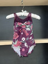 LuckyLeo XS Dance Leotard Merlot Floral with Mesh
