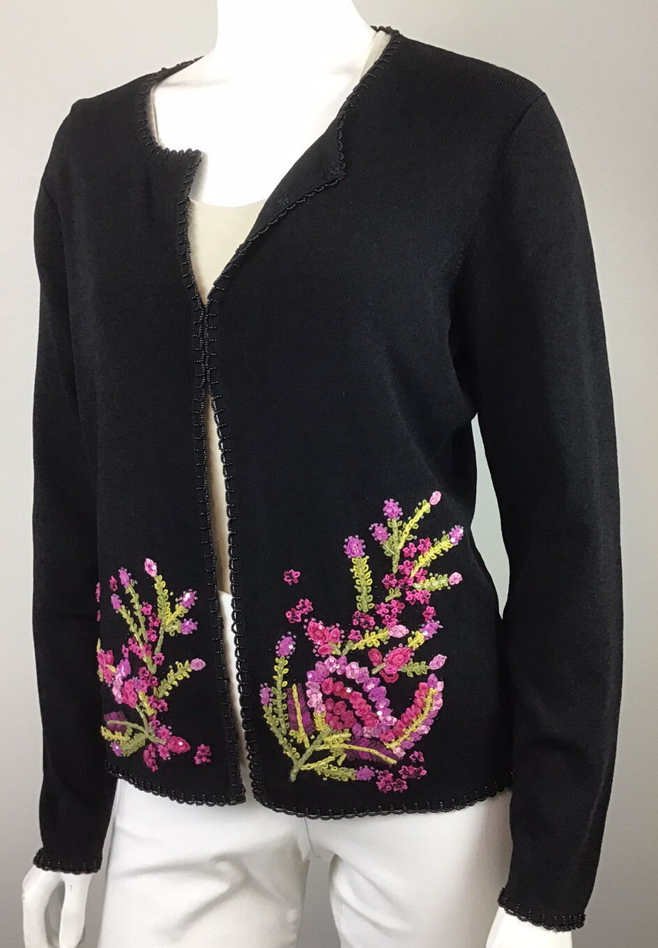 Fred David, Black Vintage Beaded Embroidered Cardigan , Women’s L eBay