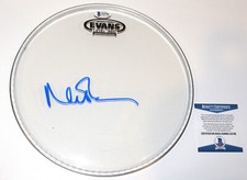 PINK FLOYD DRUMMER NICK MASON HAND SIGNED EVANS DRUMHEAD 2 PROOF BECKETT COA BAS