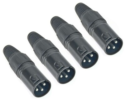 4 x ADAM HALL XLR 3 pol Mikrofon Kabel Stecker Kupplung male schwarz, versilbert