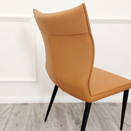 4x FurnitureDW Luxury Flora Orange Tan Leather Dining Room Chair Ruched Style - Picture 4 of 10