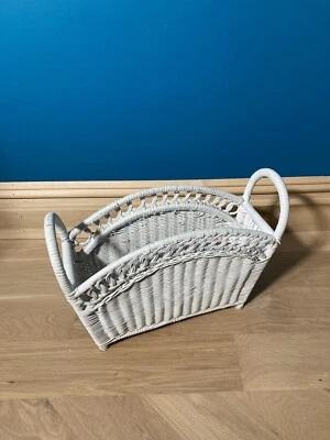 White Wicker Vintage Magazine Book Rack Holder Basket - Image 1 of 4