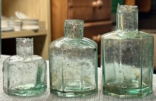 x3 Early 1890&rsquo;s Glass Ink Bottles inc Rare Medium & Large Sizes!! (H921)