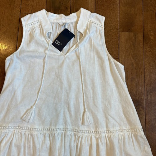 NWT Womens Crown & Ivy Icon Peasant Top White Ruffle Hem Linen Blend sz M $54 - Picture 2 of 10