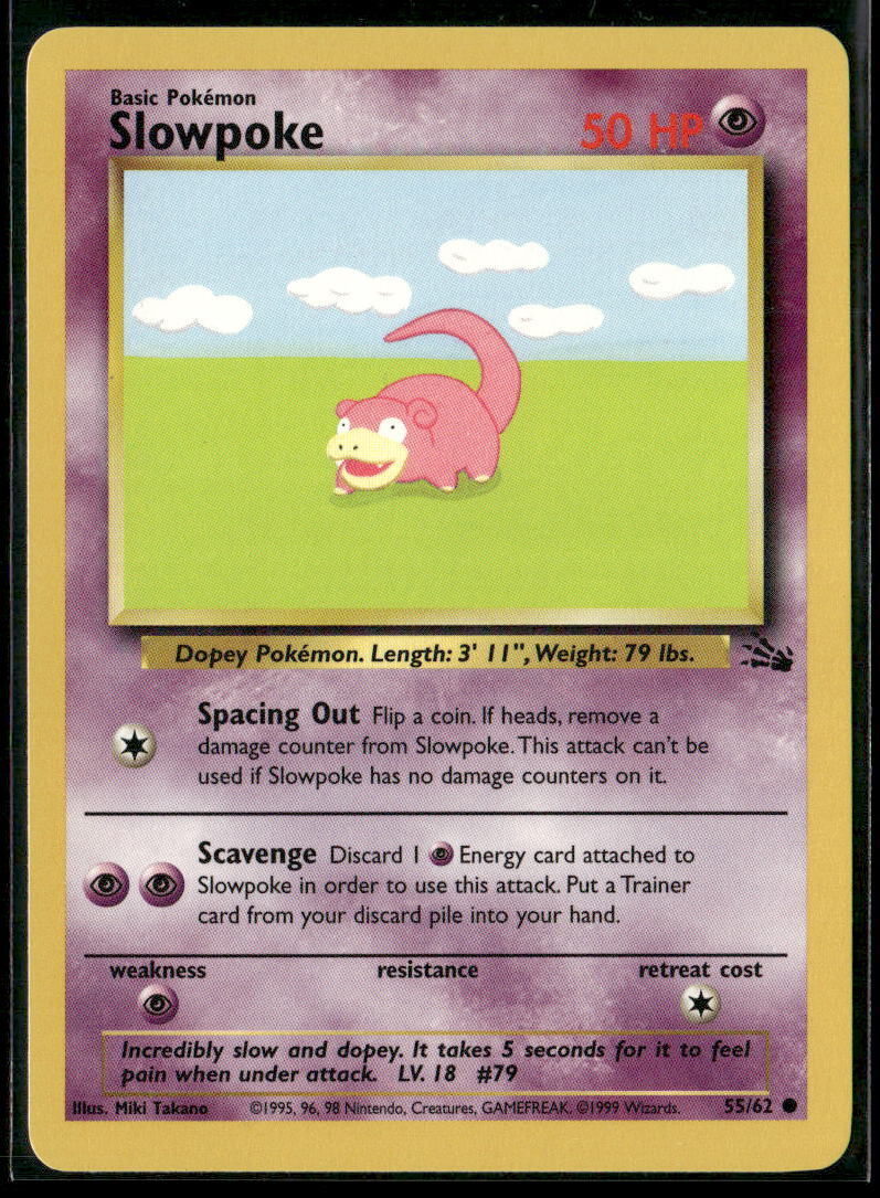 Pokemon Fossil #55/62 Slowpoke Common, Near Mint or Better