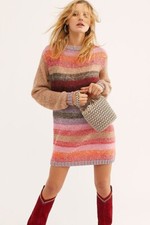 NEW FREE PEOPLE Sz M BRIGHT IT UP MINI SWEATER DRESS STRIPED PULLOVER TUNIC