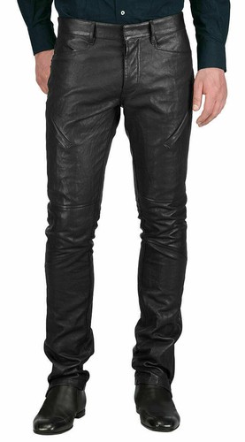 New Men's Leather Pants Black Designer 