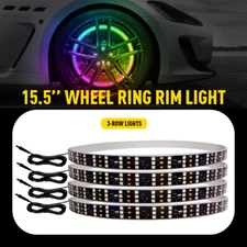 15.5" RGB & Chasing Flow 3 Row LED Wheel Ring Rim Lights For Truck Car set Strip