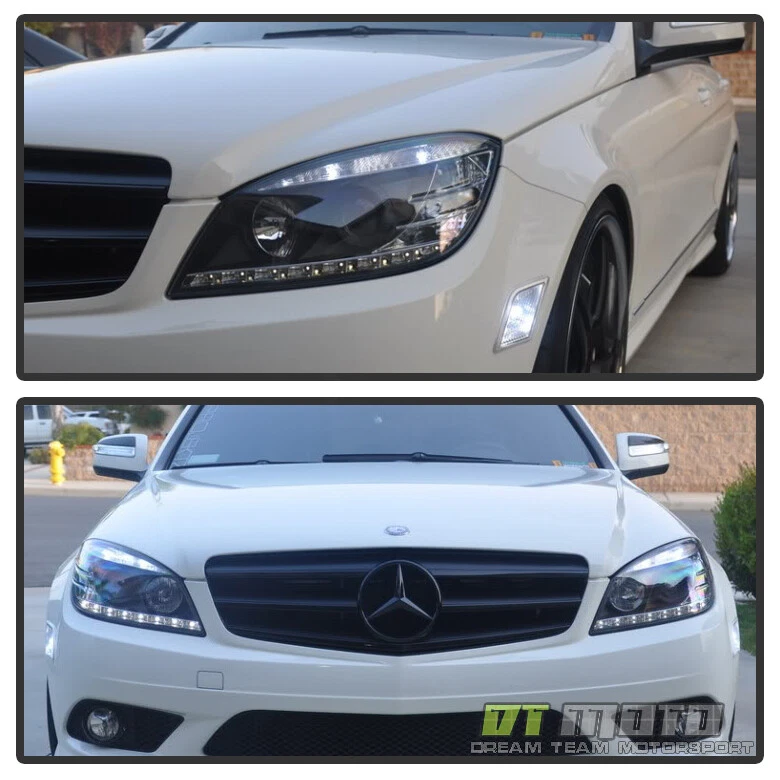 Blk 2008-2011 Mercedes Benz W204 C-Class LED DRL Projector Headlights Left+Right - Image 2 of 4