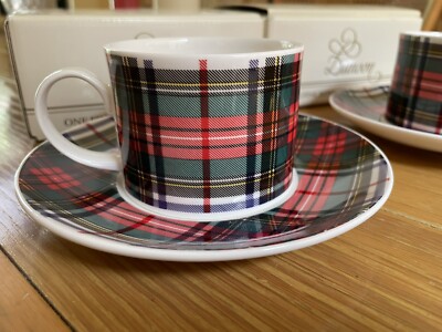 Vtg NOS Dunoon Lot Of 2 Stewart Tartan Plaid Scotland Cup And Saucers