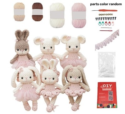 6pc Bunny Bear Crochet Kit Beginner Amigurumi w/ Video Tutorials Stuffed Animal