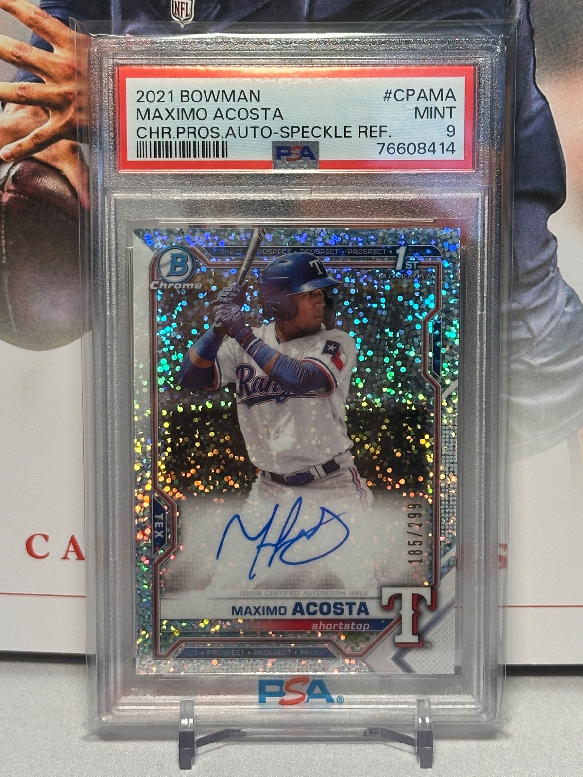 2021 Bowman Chrome Pros Speckle Refractor Auto /299 #CPAMA Maximo Acosta PSA 9