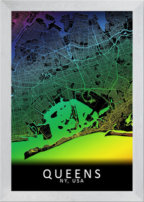Queens NY USA Stadtplan gerahmtes Wandbild Poster Leinwanddruck Bild