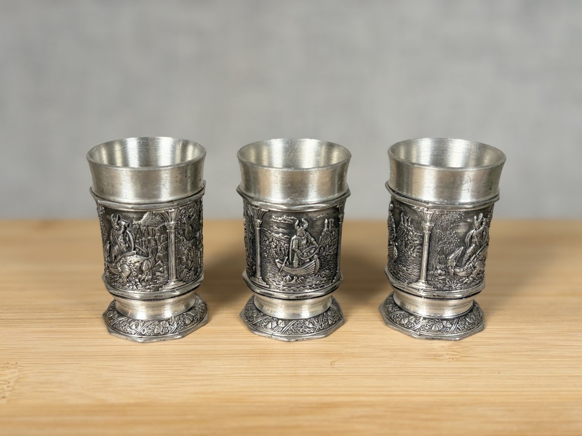 Set of 3 Vintage BMF Zinn Pewter Viking Shot Cups | eBay