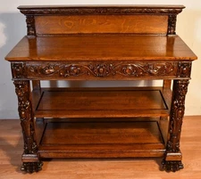 1900 Antique RJ Horner Tiger Oak carved Griffin Server / buffet