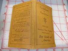 First Class Cert Of Tests Passed - 1928/29 Southern West Virginia Council (r20)