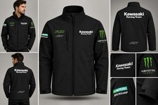 Chaqueta negra moto Kawasaki. Cortavientos softshell hombre motociclismo