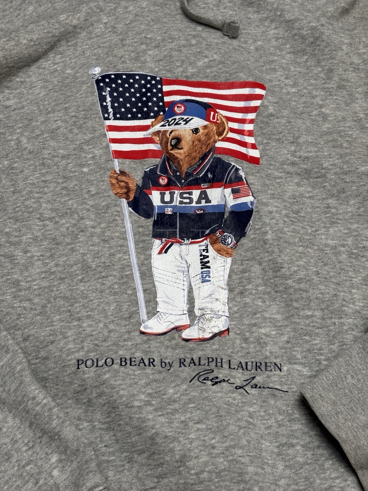POLO RALPH LAUREN Men’s Fleece Hoodie Olympics Team USA Bear Grey Size Medium thumbnail 2