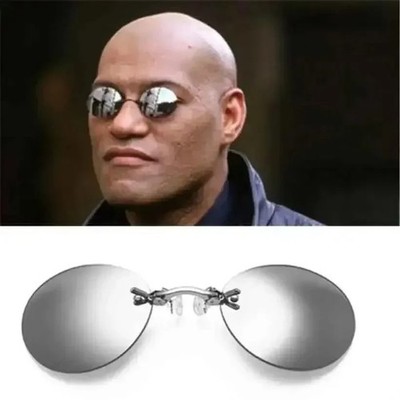 Vintage Frameless Round Rimless Sunglasses Matrix Morpheus Clip On Nose Glasses